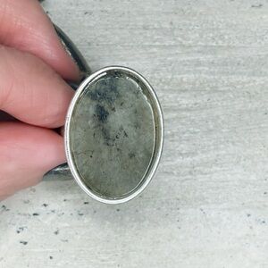 279. Olive Green Pewtertone Oval Ring